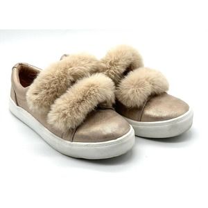 Dirty Laundry Pink Shimmer hook/loop Closure Fashion Sneaker Size 8 FAUX FUR